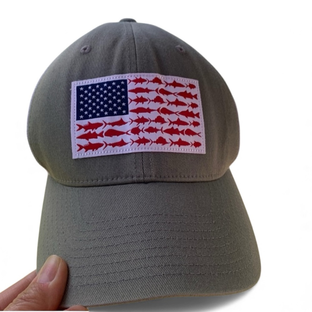 PFG Performance Fishing Gear Columbia Gray White Cap Hat - USA flag - Patriotic